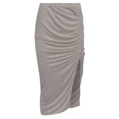 Rick Owens Lilies Ruched Midi Skirt In White Viscose In Gray
