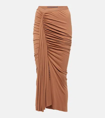 Rick Owens Lilies Ruched Midi Skirt In Pink