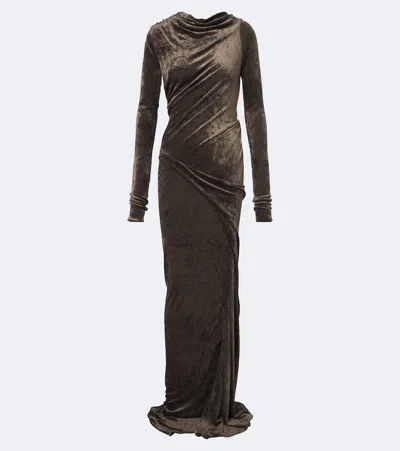 Rick Owens Lilies Shailee Draped Open-back Velvet Gown In Gray