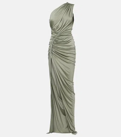 Rick Owens Lilies Shailee Ruched One-shoulder Gown In Green