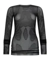 Rick Owens Long Sleeve Stretch Sheer Round Neck Top In Black