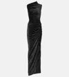 Rick Owens Svita Asymmetric Ruched Velvet Maxi Dress In Black