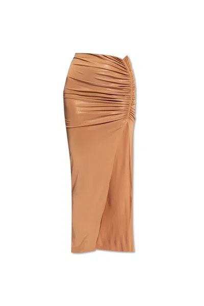 Rick Owens Svita Ruched Maxi Skirt In Beige