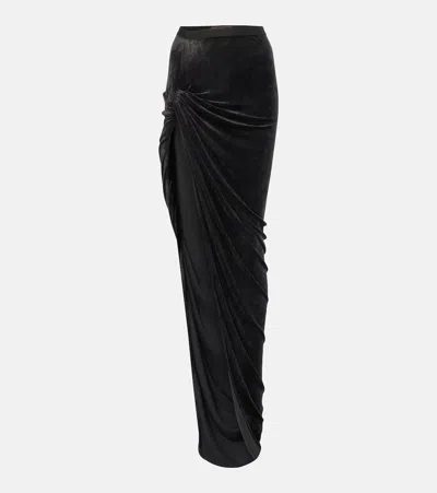 Rick Owens Lilies Twist Edfu Velvet Maxi Skirt In Black