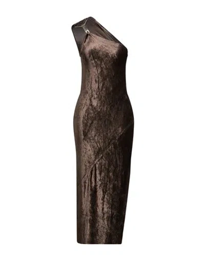 Rick Owens Lilies Woman Midi Dress Dark Brown Size 4 Viscose, Polyamide