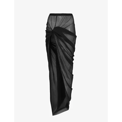 Rick Owens Lillies Womens Black Edfu Semi-sheer Slim-fit Woven Maxi Skirt
