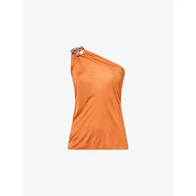 Rick Owens Lillies Womens Orange Hydra Asymmetric Jersey Top