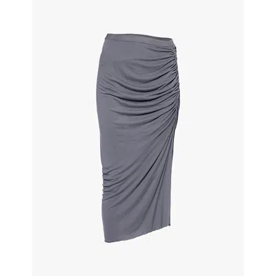 Rick Owens Lillies Womens Steel Svita Ruched-side Stretch-jersey Midi-skirt