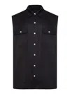 Rick Owens Black Linen Jumbo Sleeveless Outershirt With Pointed Collar In Black