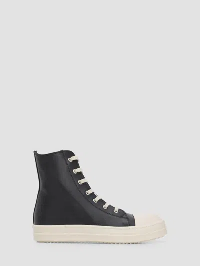 Rick Owens Jumbolace Leather High-top Sneakers In Black