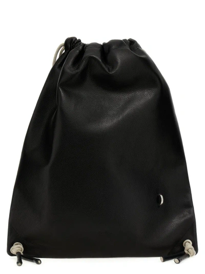 Rick Owens Logo Debossed Drawstring Backpack In Black