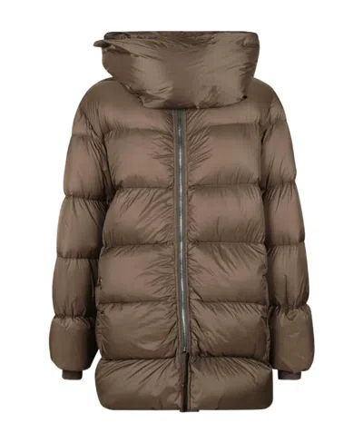 Rick Owens Logo Down Jacket In Brown