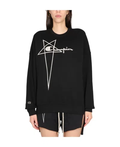 Rick Owens Logo-embroidered Cotton Sweatshirt In Black