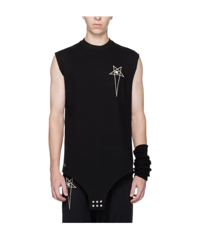 Rick Owens Logo-embroidered Cotton Tank Top In Black