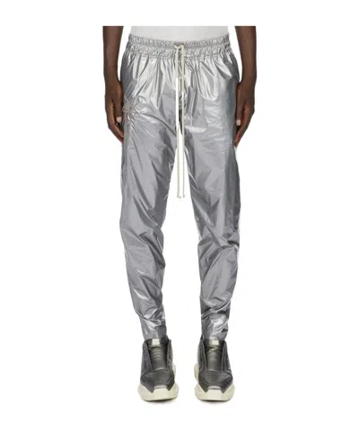 Rick Owens Logo-embroidered Metallic Track Pants In Gray