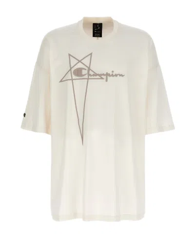Rick Owens Logo-embroidered Organic Cotton T-shirt In White