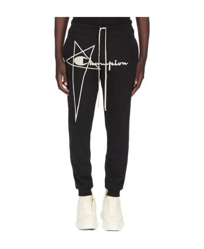 Rick Owens Logo-embroidered Organic Cotton Track Pants In Black