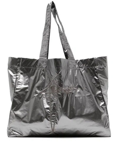 Rick Owens Logo-embroidered Tote Bag In Silver