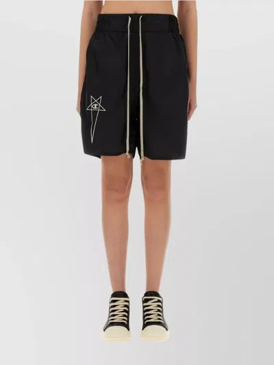 Rick Owens Logo Embroidered Waistband Shorts Pockets In Black