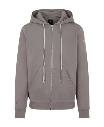 Rick Owens Logo-embroidered Zip-up Hoodie In Grey