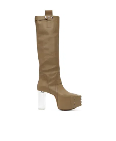 Rick Owens Logo High Boots In Brown