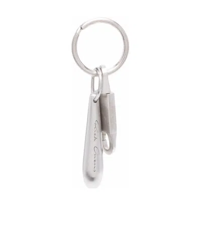 Rick Owens Logo Keychain In Metallic