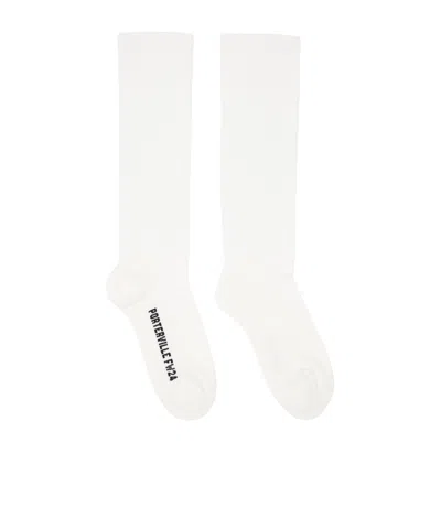 Rick Owens オフホワイト＆ブラック ロゴ ソックス In 119 Milk/black