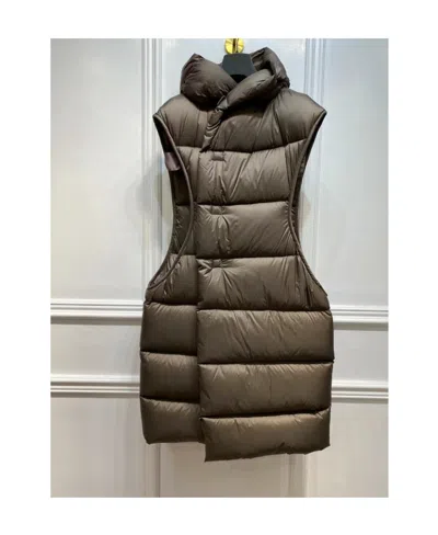 Rick Owens Logo Long Sleeveless Down Jacket In Multicolor