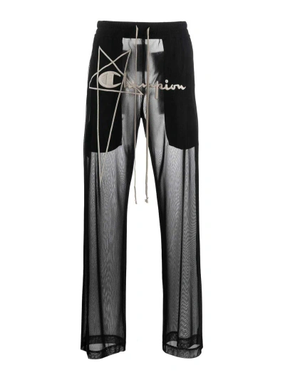 Rick Owens Logo Nylon Track Trousers In Black
