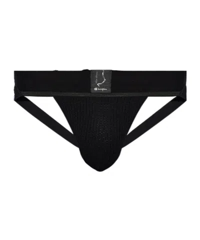 Rick Owens Logo-patch Cotton Jockstrap In Black
