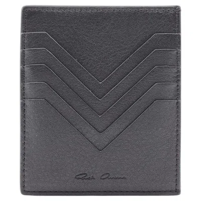 Pre-owned Rick Owens Logo Stamp Cardholder Leather Wallet In Black