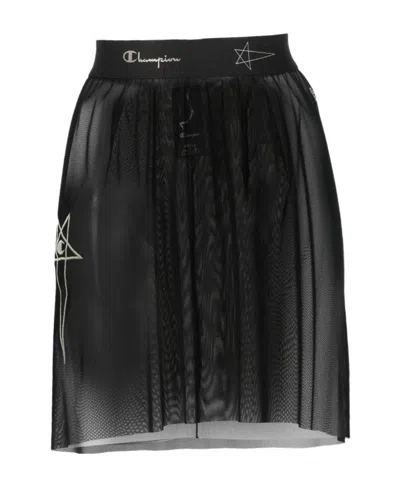 Rick Owens Logo-waistband Sheer Skirt In Black
