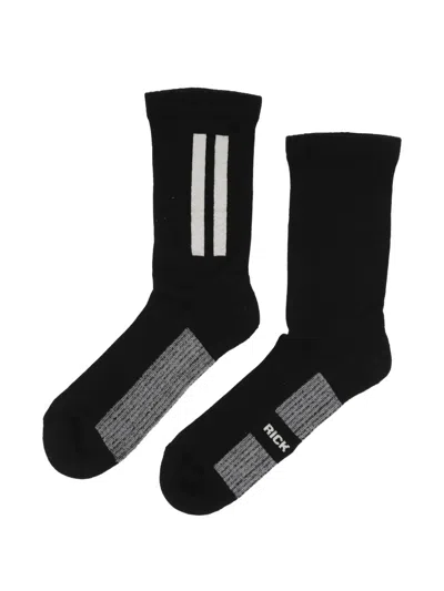 Rick Owens Logo-detail Stripe-trim Socks In Black