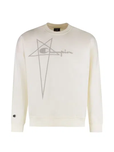 Rick Owens Crew-neck Cotton Sweatshirt Logo Patch In White