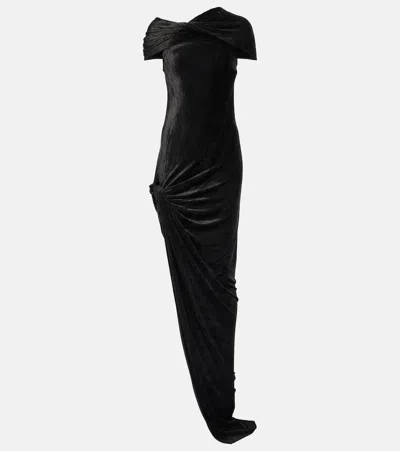 Rick Owens Lola Asymmetric Velvet Gown In Black
