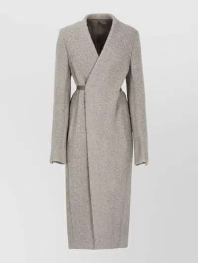 Rick Owens Textured Grey Wrap Coat With Lace Closure In Gray