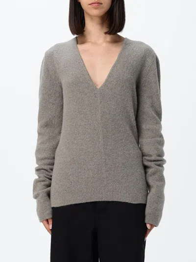 Rick Owens Long Cashmere Knit Waistcoat With Deep V-neck In Gray