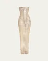 Rick Owens Long Coated Denim Bustier Gown In Gold