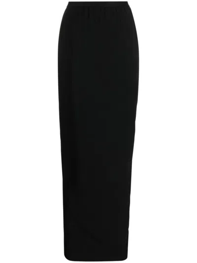 Rick Owens Long Cotton Blend Skirt In Black