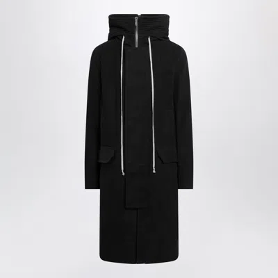 Rick Owens Long Cotton Megaparka Coat For Men In Black