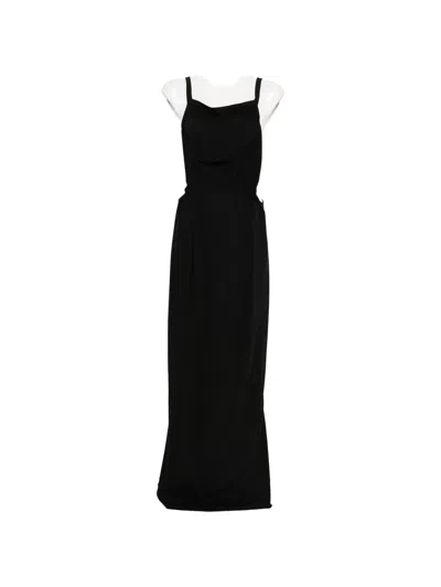 Rick Owens Long Cotton T-shirt Dress With Center Back Slit And Low-cut Back In Black