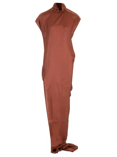 Rick Owens Long Cupro Dress In Brown