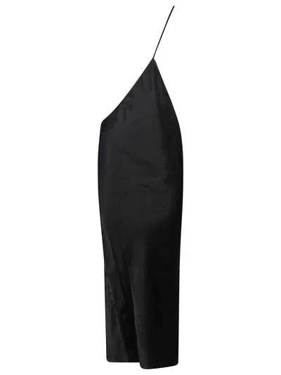 Rick Owens Long Cutout Dress With Single Shoulder Strap In Black