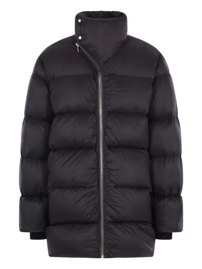 Rick Owens Long Down Jacket With High Collar In Blue