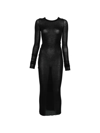 Rick Owens Temple Rib Long Sleeves Dress In Black