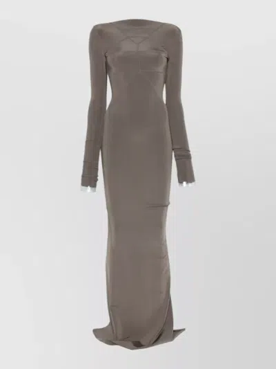 Rick Owens Long Dress Fitted Silhouette Crew Neck In Blue