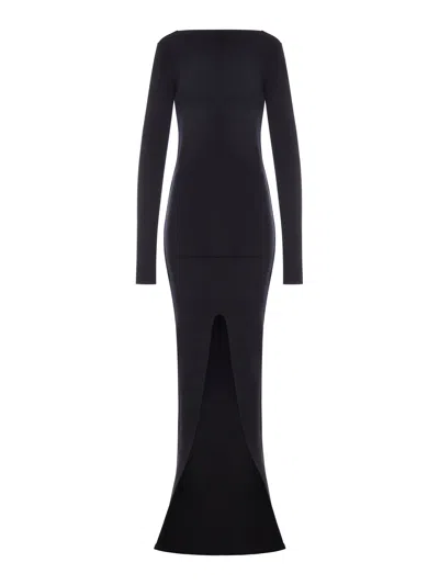 Rick Owens Long Dress With A Front Slit And A Deep Back Neckline In Black