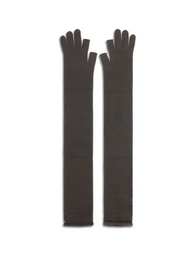 Rick Owens Long Fingerless Wool Gloves In Brown