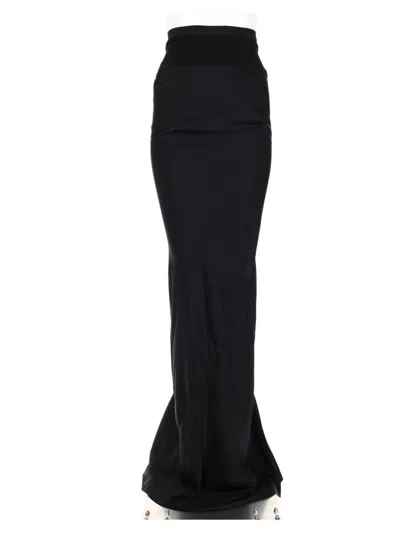 Rick Owens Long Fitted Skirt With High Waist And Flared Hem In Black