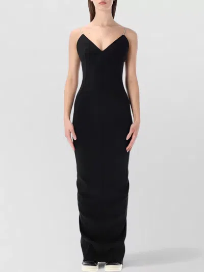Rick Owens Long Gown Deep V Neckline Straps In Black